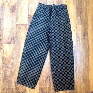 NWOT TOP SHOP Petite Baggy checkerboard jean in khaki // size 26 P / tan & green